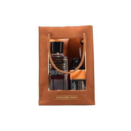Bath & Body Works Men's Gift Set, Mahogany Teakwood Scent – with Body Wash, Bar Soap, Moisturizing Cream, Body Spray, Men’s Grooming Collection for Gifting or Everyday Use - 1 Pack