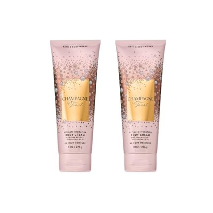 Bath & Body Works Champagne Toast Body Cream, Ultimate Hydration Moisturizer with Shea Butter & Hyaluronic Acid for Dry Skin, Bubbly Champagne & Sparkling Berry Scent, 8 oz - 2 Pack