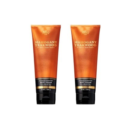 Bath & Body Works Men’s Body Cream, Mahogany Teakwood Scent, Ultimate Hydration Moisturizer with Shea Butter & Hyaluronic Acid for Dry Skin, Warm Woodsy & Masculine Scent, 8 oz - 2 Pack
