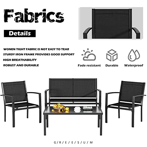 Greesum 4 Pieces Patio Furniture Set, Outdoor Conversation Sets for Patio, Lawn, Garden, Poolside with A Glass Coffee Table, Black - Image 5