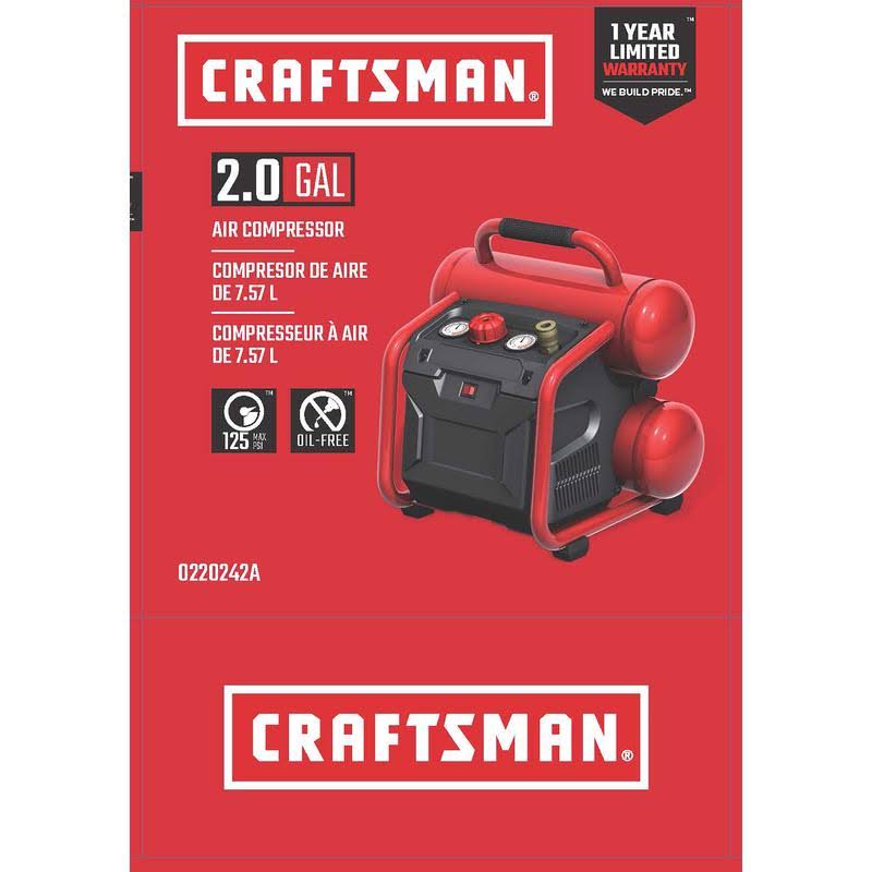 Craftsman 2 Gal Twin Stack Portable Air Compressor 125 PSI 0.3 HP - Image 4