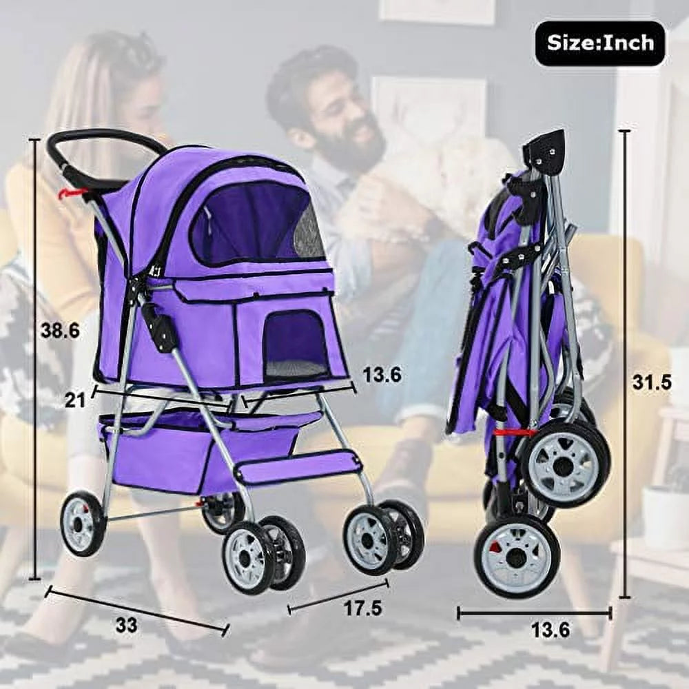 BestPet, Cat Carrier Stroller, 4 Wheels, Purple - Image 5