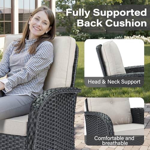 Patio Wicker Chairs Swivel Rocker – Outdoor Swivel Rocking Chairs Set of 2 with Rattan Side Table, Patio Swivel Glider Chair 3 Piece Patio Furniture Sets for Deck Porch Pool Brown/Blue - Image 123