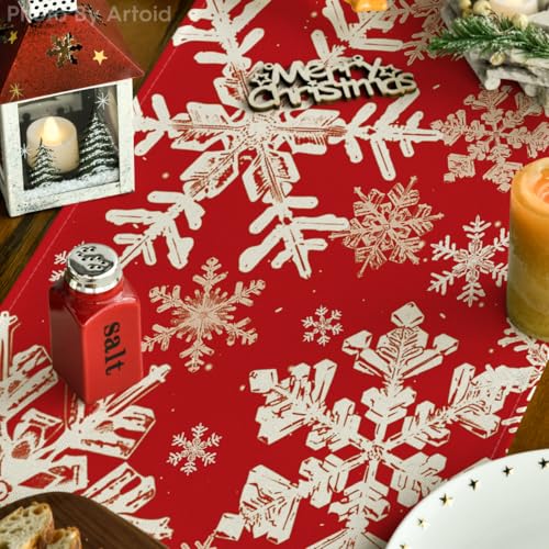Artoid Mode Navy Blue Snowflakes Christmas Table Runner, Seasonal Winter Holiday Kitchen Dining Table Decoration for Home Party Decor 13×72 Inch - Image 22