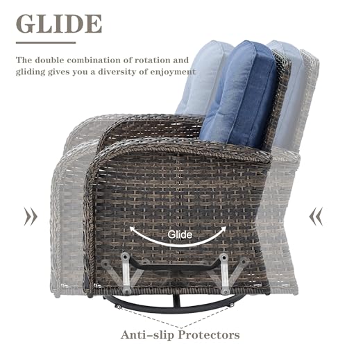 Patio Wicker Chairs Swivel Rocker – Outdoor Swivel Rocking Chairs Set of 2 with Rattan Side Table, Patio Swivel Glider Chair 3 Piece Patio Furniture Sets for Deck Porch Pool Brown/Blue - Image 169