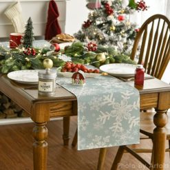 Alternative view of Artoid Mode Navy Blue Snowflakes Christmas Table Runner, Seasonal Winter Holiday Kitchen Dining Table Decoration for Home Party Decor 13×72 Inch