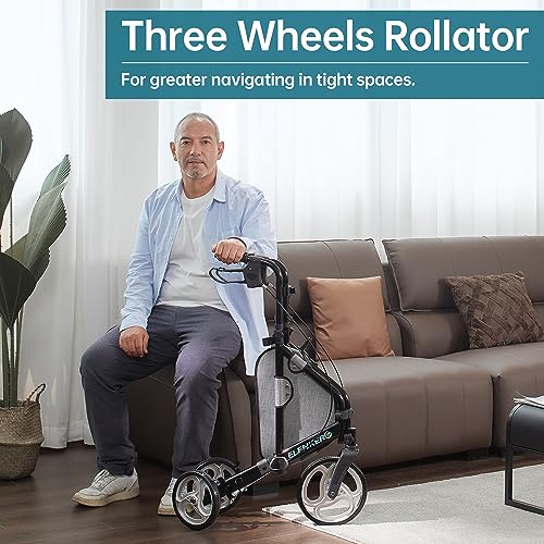 ELENKER 3 Wheel Walkers for Seniors, 3 Wheeled Rollator with 10?? Wheels, Narrow Walkers for Small Spaces, Compact Folding, Ideal for Traveling, Blue - Image 2