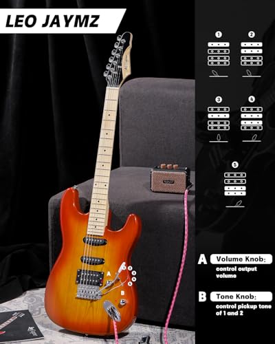 Leo Jaymz 39 Full Size ST Style Electric Guitar Starter Kit with SSH Pickup, 5W Portable Amp, Tuner, Gig Bag, Strap & Accessories (Violet Ocean) - Image 12