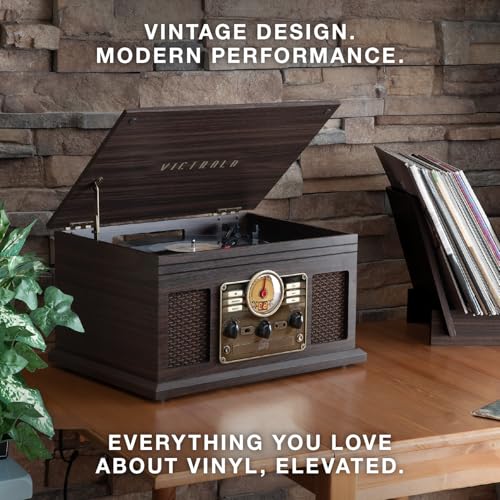 Victrola The Quincy 6-in-1 Bluetooth Record Player & Multimedia Center with Built-in Speakers ?C 3-Speed Turntable, CD & Cassette Player, AM/FM Radio, Wireless Music Streaming (Natural) - Image 7