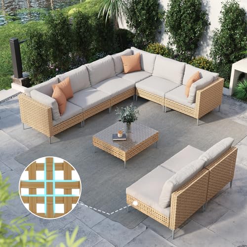 Grand patio 7-Piece Wicker Patio Furniture Set, Boho Outdoor Conversation Set Sectional Sofa with Water Resistant Thick Cushions and Coffee Table, Cream - Image 21