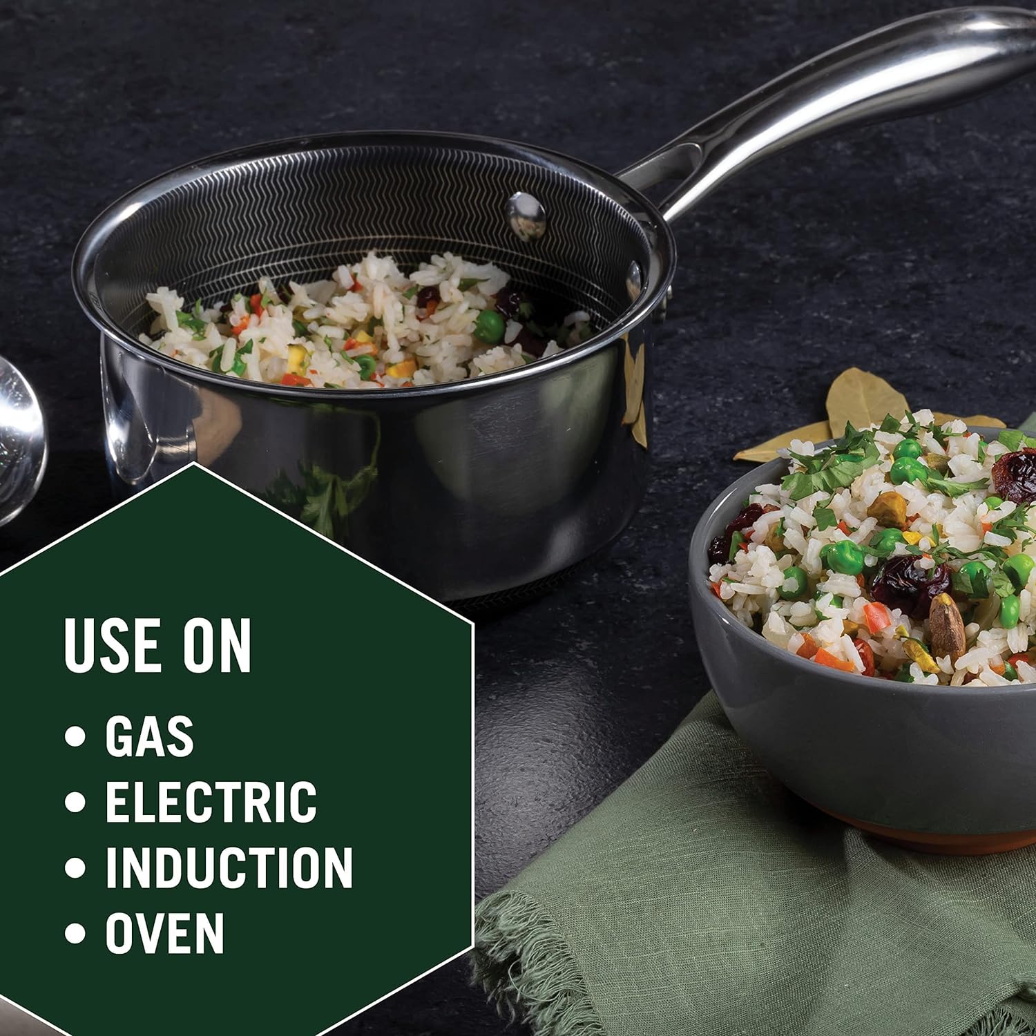 HexClad 1 Quart Hybrid Pot with Glass Lid – Non Stick Saucepan, Easy to Clean, Dishwasher & Oven Safe – Perfect for Making Sauces, Reheating Soups, Stocks, Cooking Grains - Image 6