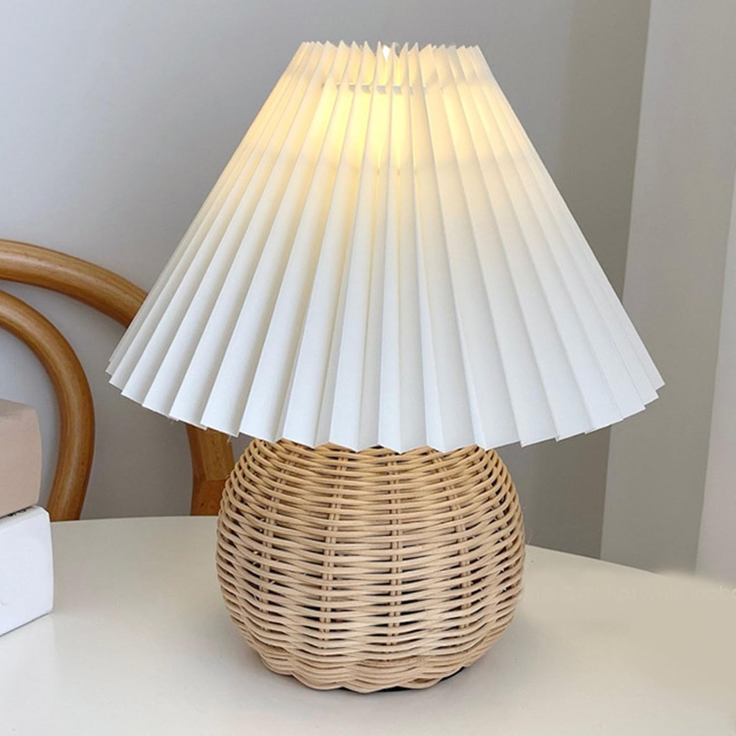 Table Lamp Rattan Pleated Aesthetic Vintage Lamp Bedside Nightstand Mini Lamp for Bedroom Living Room Side Table - Image 2
