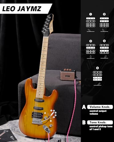 Leo Jaymz 39 Full Size ST Style Electric Guitar Starter Kit with SSH Pickup, 5W Portable Amp, Tuner, Gig Bag, Strap & Accessories (Violet Ocean) - Image 81