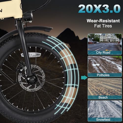 Folding Electric Bike for Adults, 20??3.0 Fat Tire Electric Bicycle, 374.4Wh Battery Ebike, 20MPH Electric Cargo Bike with LCD Color Display & 6 Speed Gears (Fits for 5’0+) - Image 11