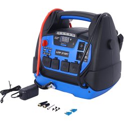 Rechargeable Jump Starter for Gas Diesel Vehicles – 1800 Amps with Air Compressor and AC, 12V DC, USB Power Station