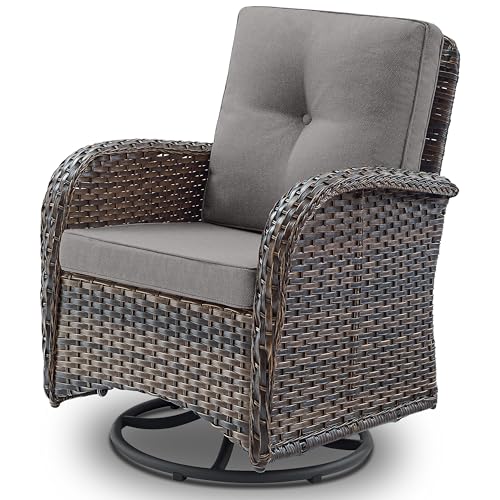Patio Wicker Chairs Swivel Rocker – Outdoor Swivel Rocking Chairs Set of 2 with Rattan Side Table, Patio Swivel Glider Chair 3 Piece Patio Furniture Sets for Deck Porch Pool Brown/Blue - Image 109