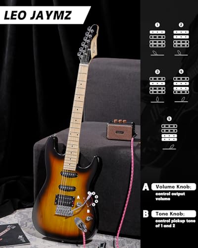 Leo Jaymz 39 Full Size ST Style Electric Guitar Starter Kit with SSH Pickup, 5W Portable Amp, Tuner, Gig Bag, Strap & Accessories (Violet Ocean) - Image 109