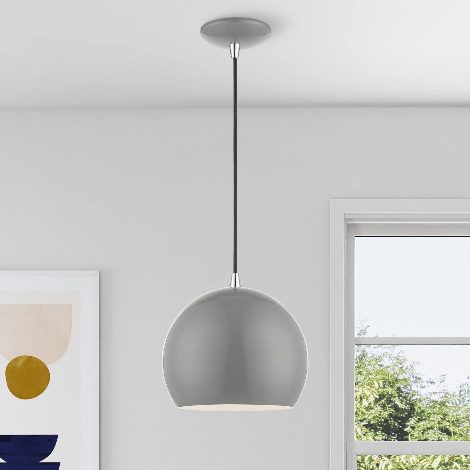 Livex Lighting Piedmont – 1 Light Globe Pendant in Industrial Style-15 Inches Tall and 10 Inches Wide-Shiny Light Gray/Polished Chrome - Image 4