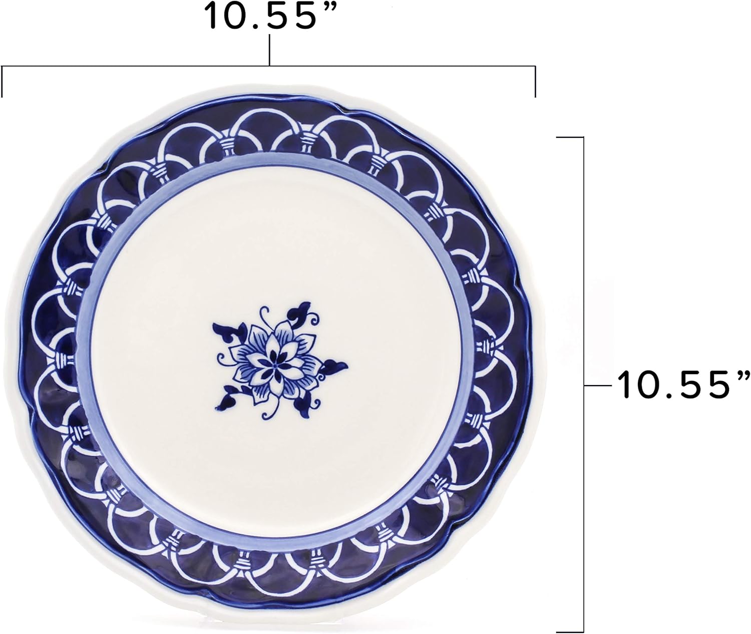 Euro Ceramica Blue Garden 16 Piece Oven Safe Hand Painted Stoneware Dinnerware Set, Service for 4, Bold Vase Design/Floral Pattern, White and blue - Image 7