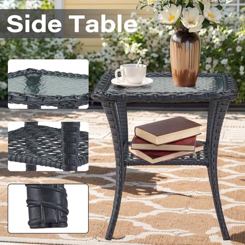 Patio Wicker Chairs Swivel Rocker – Outdoor Swivel Rocking Chairs Set of 2 with Rattan Side Table, Patio Swivel Glider Chair 3 Piece Patio Furniture Sets for Deck Porch Pool Brown/Blue - Image 46