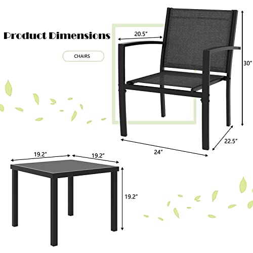 Greesum 4 Pieces Patio Furniture Set, Outdoor Conversation Sets for Patio, Lawn, Garden, Poolside with A Glass Coffee Table, Black - Image 14