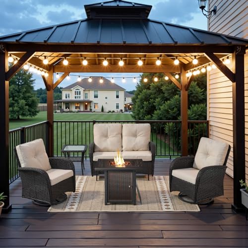 Patio Wicker Chairs Swivel Rocker – Outdoor Swivel Rocking Chairs Set of 2 with Rattan Side Table, Patio Swivel Glider Chair 3 Piece Patio Furniture Sets for Deck Porch Pool Brown/Blue - Image 149