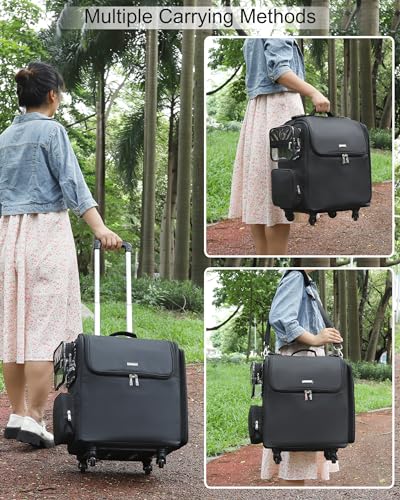 Relavel Rolling Makeup Train Case, Hairstylist Traveling Bag with 4 Wheels, Heat Insulation Full Layer, Adjustable Dividers, Hair Tools and Cosmetics Storage Organizer Trolley Suitcase Makeup Cart - Image 8