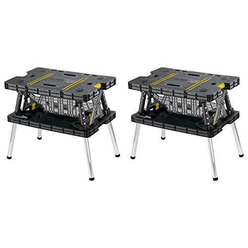 Keter Folding Work Table, Portable Workbench w/ 12 Clamps for Garage/Wood Shop