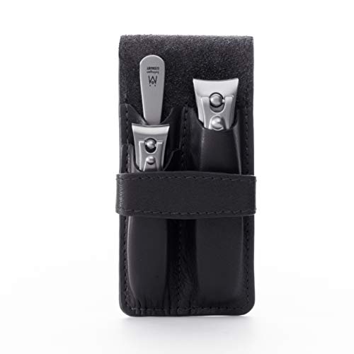 GERMANIKURE Nail Clippers and Sapphire Nail File Set in Black Leather Case ?C Ethically Made in Solingen Germany, FINOX Stainless Steel Tools ?C Professional Quality Manicure & Pedicure Kit for Men - Image 2