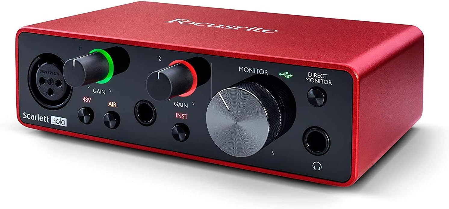 Focusrite Scarlett Solo 2×2 USB Audio Interface Full Studio Bundle with Creative Music Production Software Kit and Eris 4.5 Pair Studio Monitors and 1/4?? Instrument Cables - Image 3