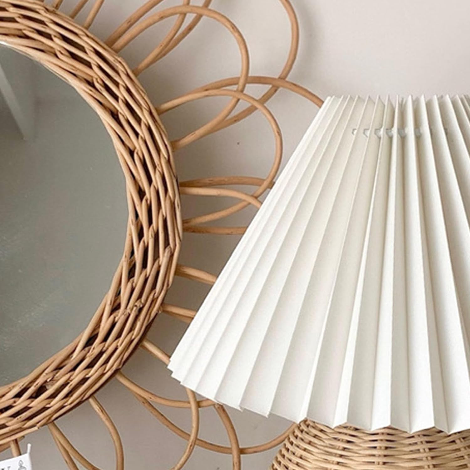 Table Lamp Rattan Pleated Aesthetic Vintage Lamp Bedside Nightstand Mini Lamp for Bedroom Living Room Side Table - Image 7