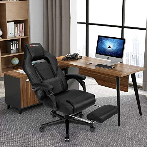 Goplus Massage Gaming Chair, Reclining Backrest, Seat Height Adjustment Racing Computer Office Chair with Footrest, Ergonomic High Back PU Swivel Game Chair (White) - Image 2