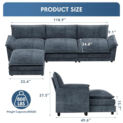 YESHOMY Sectional Modular Sofa U Shaped Chenille Fabric Couch with High Supportive & Soft Sponges and Removable Ottoman, Sleeper Comfy Upholstered Furniture for Living Room, Grey - Image 18
