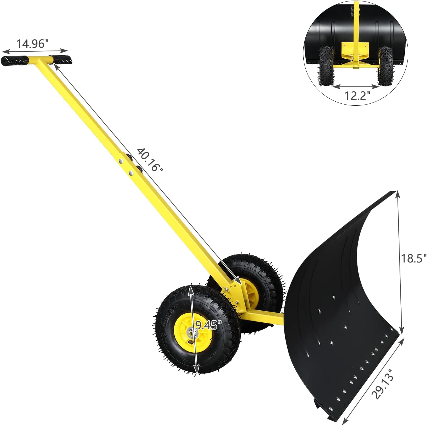 Outvita Snow Shovel with Wheels, 29 Wide 18 Long Snow Plow Shovel Angle & Height Adjustable Padded Handle Efficient Snow Clean Tool for Driveway or Pavement (Yellow) - Image 3