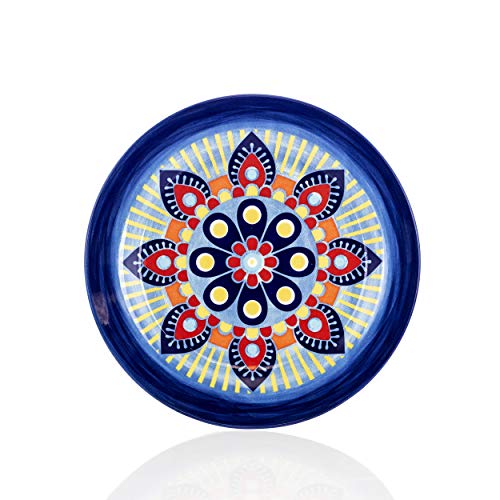Elama Multicolored Round Stoneware Mandala Pattern Dinnerware Set, 16 Piece, Green - Image 3