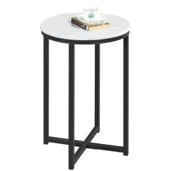 Alternative view of Yaheetech Faux Marble Side Table, 16in End Table Modern Accent Sofa Table w/X-Based, Round Tabletop, Sturdy Metal Legs for Living Room, Black