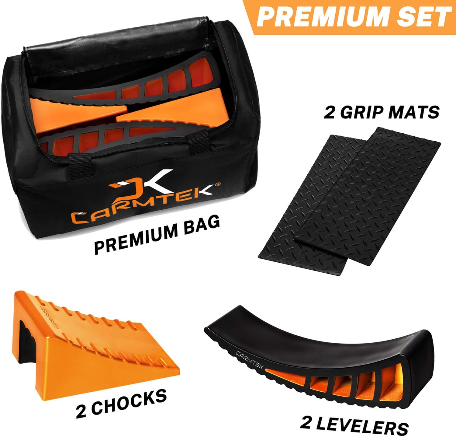 CARMTEK Camper Leveler Premium Kit – Curved RV Levelers with Camper Wheel Chocks, Rubber Mats and Carry Bag | Faster Camper Leveling Than RV Leveling Blocks - Image 5