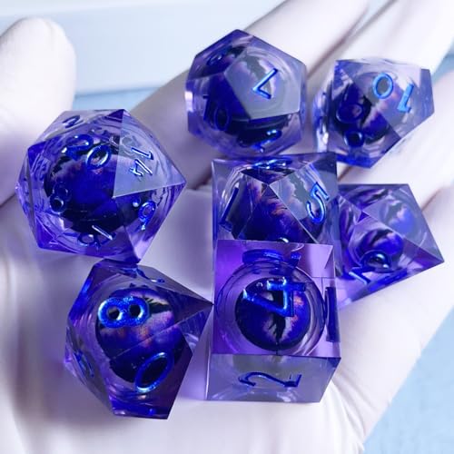 Sharp Edge Resin DND Dice Set Handmade Quicksand Liquid 7 Pcs Polyhedral RPG Dice with Box for Dungeons and Dragons Gifts D and D Role Playing Dice Games (Styles 12 Quicksand Blue) - Image 3