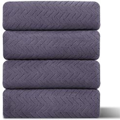 4 Pack Large Bath Towels Set 35×70 Black Oversized Bath Sheet Chair Towels, 600 GSM Ultra Soft & Absorbent Towels for Bathroom, Quick Dry Towel for Gym Hotel Camp Pool