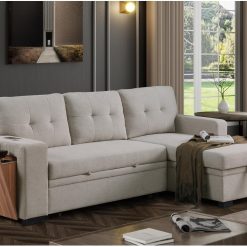 Alternative view of Devion Furniture 92 W Modern L-Shaped Polyester Fabric Upholstered Reversible Side Compartment Sleeper Sectional Sofa Bed with Chaise in Light Gray Finish