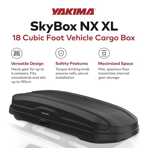 Yakima Roof Cargo Carrier, Vehicle Rooftop Hard Shell Travel Storage Box with SKS Lock, SkyBox NX XL, 18 Cubic Feet, Black - Image 20