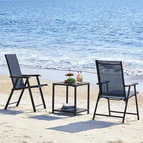 Yaheetech Patio Dining Chairs Set of 4 with Armrests, Outdoor Folding Chairs with Metal Frame and Backrest for Lawn, Garden, Yard and Poolside, Black - Image 19