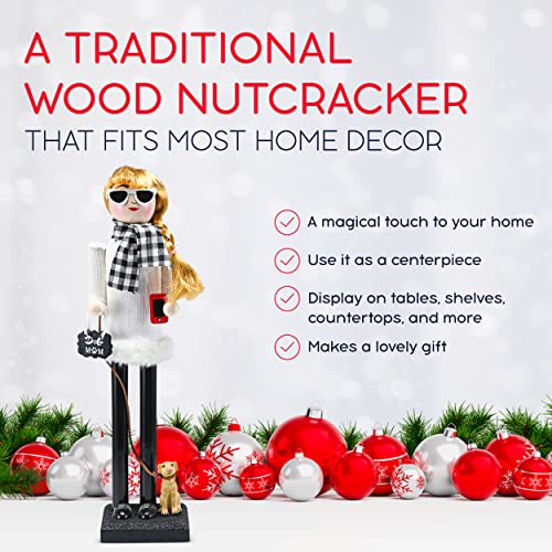 Ornativity Christmas Dog Mom Nutcracker ?C White and Black Wooden Nutcracker Woman with Dog on Leash and a Smartphone in Hand Xmas Themed Holiday Nut Cracker Doll Figure Decorations 15 - Image 8