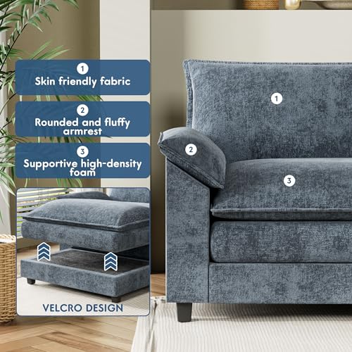 YESHOMY Sectional Modular Sofa U Shaped Chenille Fabric Couch with High Supportive & Soft Sponges and Removable Ottoman, Sleeper Comfy Upholstered Furniture for Living Room, Grey - Image 37