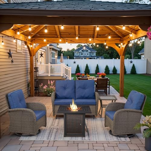 Patio Wicker Chairs Swivel Rocker – Outdoor Swivel Rocking Chairs Set of 2 with Rattan Side Table, Patio Swivel Glider Chair 3 Piece Patio Furniture Sets for Deck Porch Pool Brown/Blue - Image 128