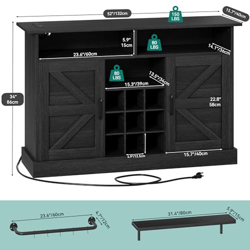YITAHOME Buffet Cabinet, 47 Farmhouse Coffee Bar with Power Outlet, Floating Shelves, Multi-Functional Storage Sideboard Cabinet for Kitchen and Living Room (Rustic Brown) - Image 13