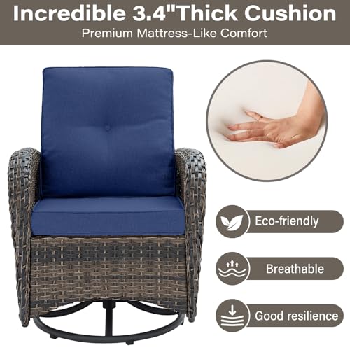 Patio Wicker Chairs Swivel Rocker – Outdoor Swivel Rocking Chairs Set of 2 with Rattan Side Table, Patio Swivel Glider Chair 3 Piece Patio Furniture Sets for Deck Porch Pool Brown/Blue - Image 88