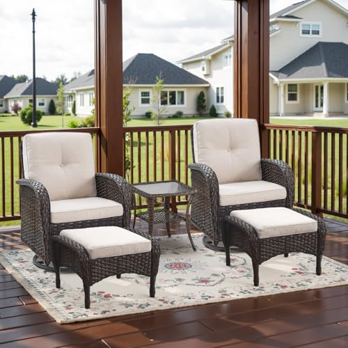 Patio Wicker Chairs Swivel Rocker – Outdoor Swivel Rocking Chairs Set of 2 with Rattan Side Table, Patio Swivel Glider Chair 3 Piece Patio Furniture Sets for Deck Porch Pool Brown/Blue - Image 200