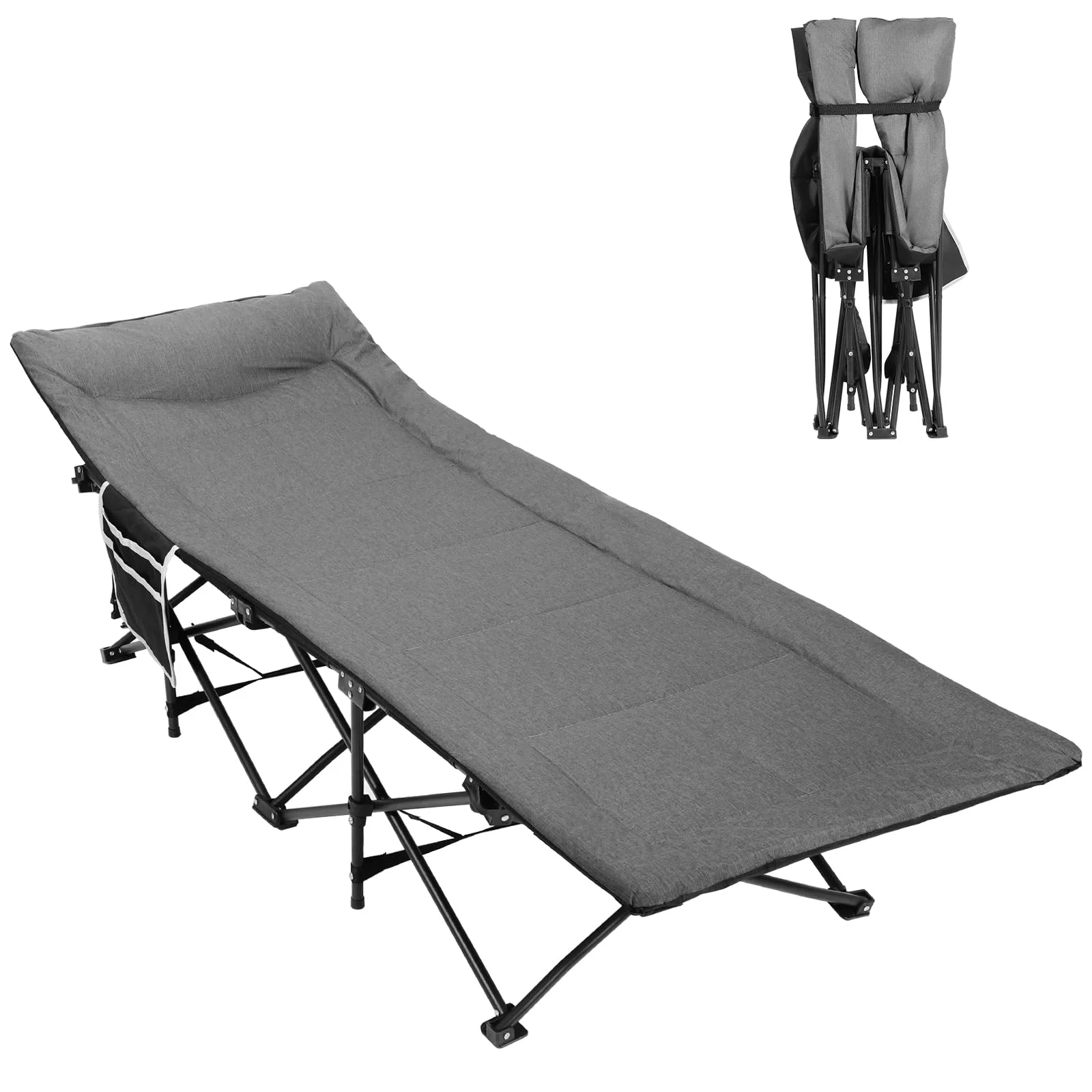 Folding Camping Cot ?C Deluxe Collapsible Single Person Bed in a Bag w/Pillow for Indoor & Outdoor Use ?C Ultra Lightweight, Comfortable, Heavy Duty Design Holds Adults & Kids