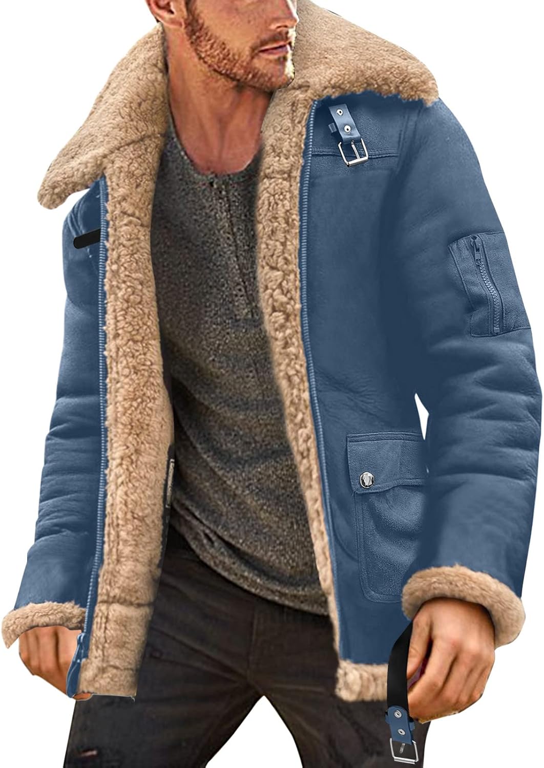 Leather Jackets for Men Motorcycle Biker Jacket Winter Warm Turn-Down Collar Coat Hunting Trench Coats Casual Outdoor Clothes